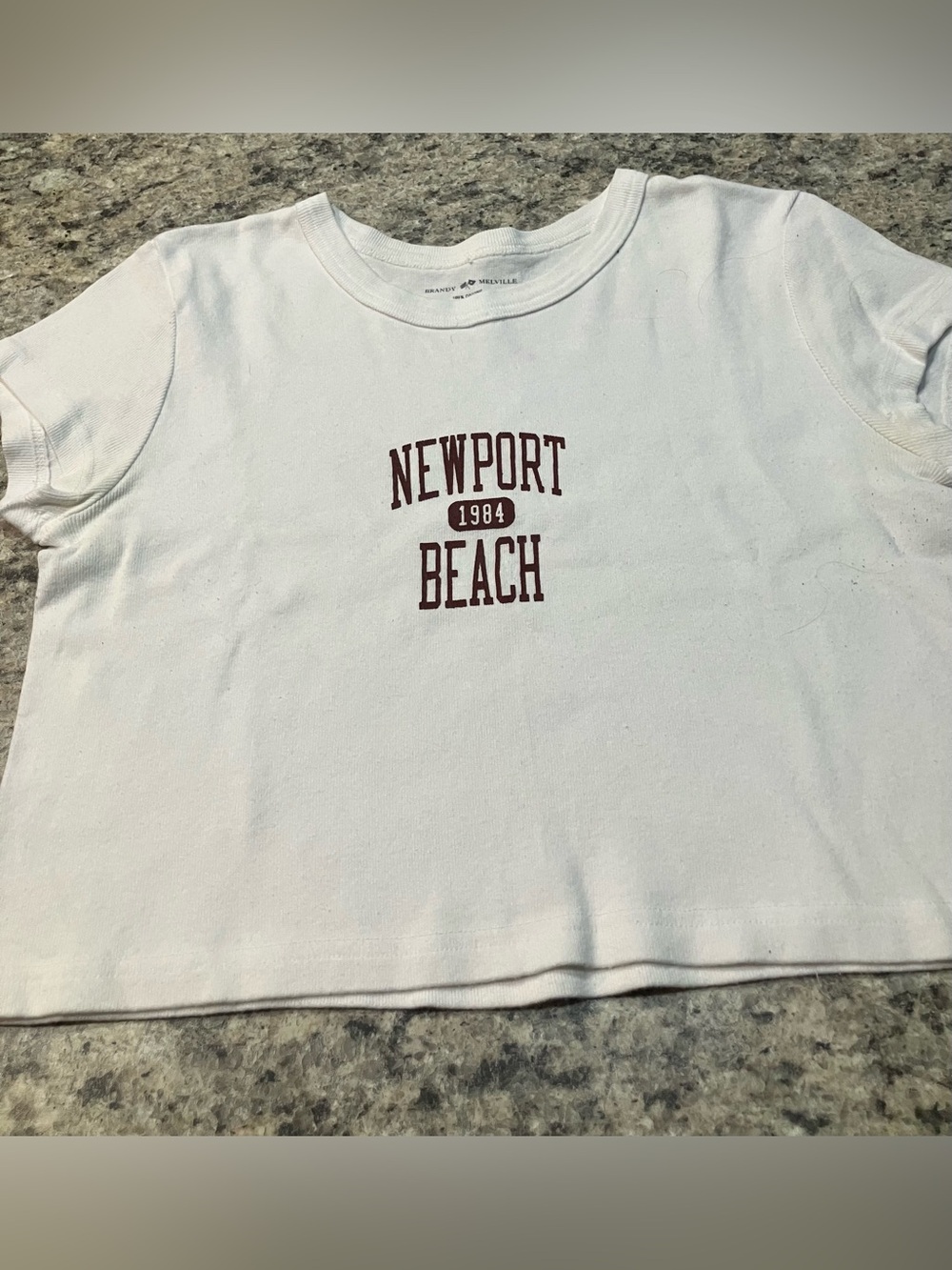 Brandy Melville White Tee with Maroon Newport Beach Graphic